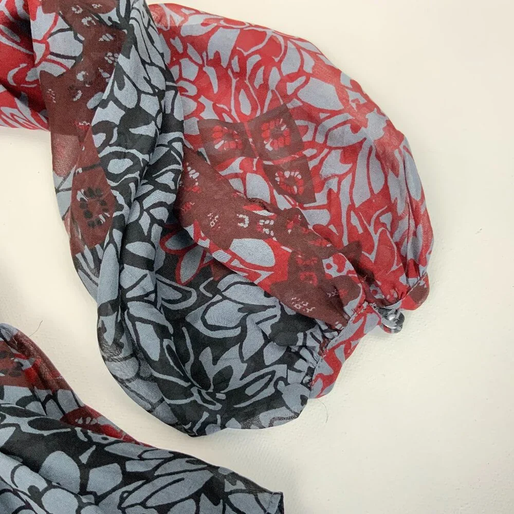 New Cinq a Sept Silk Chiffon Floral Tie Back Peplum Blouse Red Black Sz XS - Picture 11 of 16